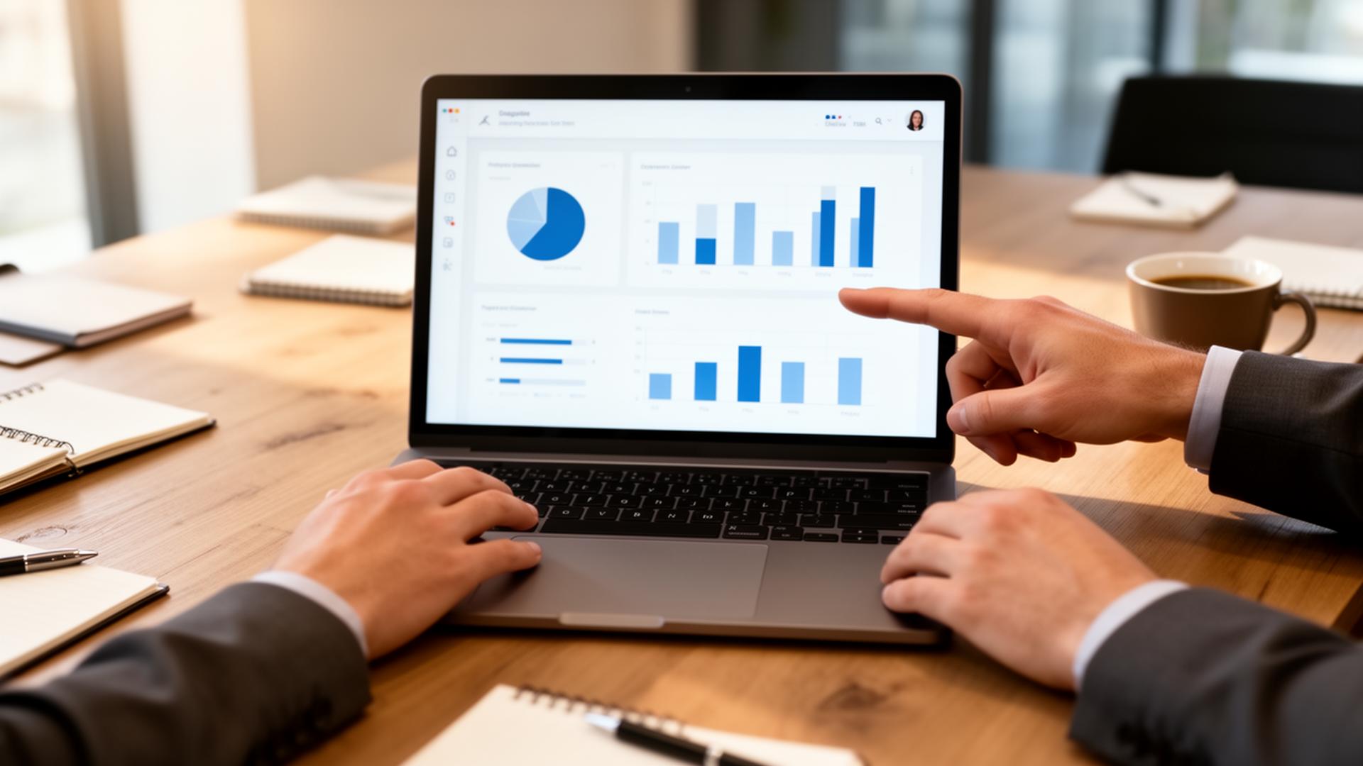 Professionals analyseren een dashboard op een laptop